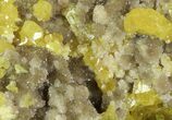 Sparkling Sulfur On Matrix Of Calcite Crystals - Poland #79236-3
